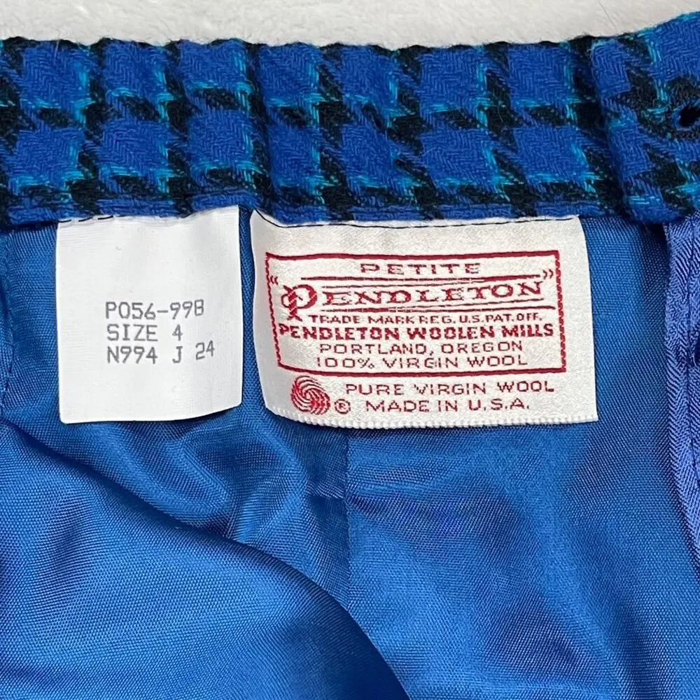 Vintage Pendleton Houndstooth Wool Skirt Suit Set USA Women's PETITE 4 Blue FLAW - Image 4