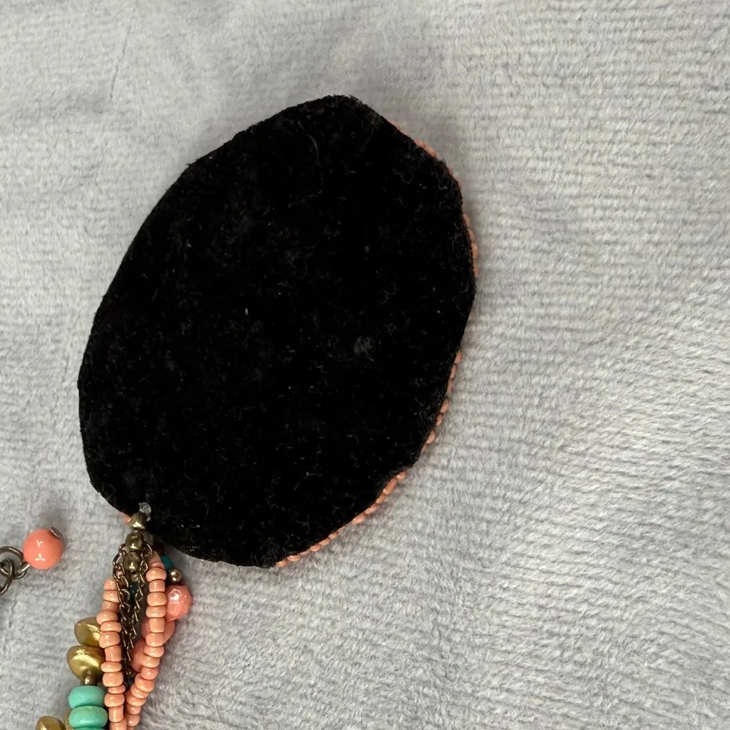 Beaded Multicolor Pendant Necklace Coral Turquoise Gold Colors Shell Accents - Image 4