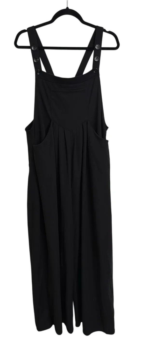 Halara Jumpsuit Overalls Womens Large Black Waffle Wide Leg Adjustable Pockets - Image 1