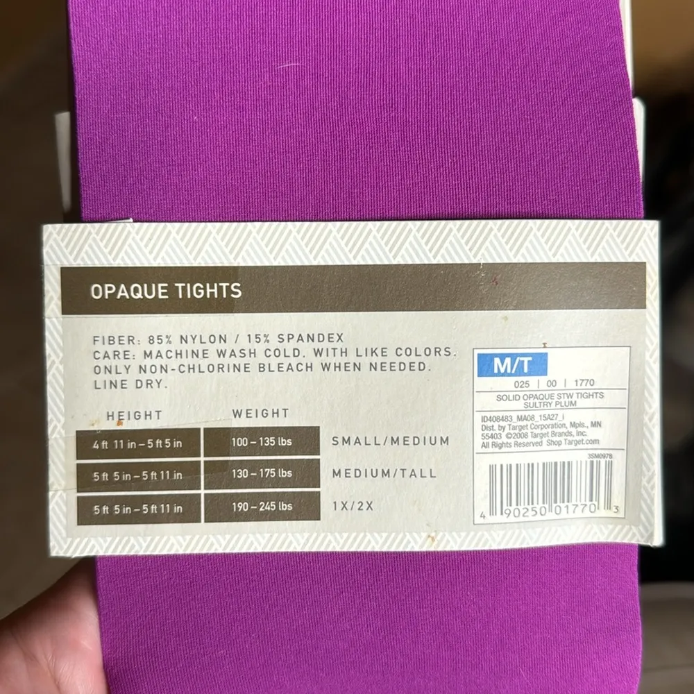 NIP Merona Opaque Tights Sultry Plum Size M/T 1 Pair - Image 3