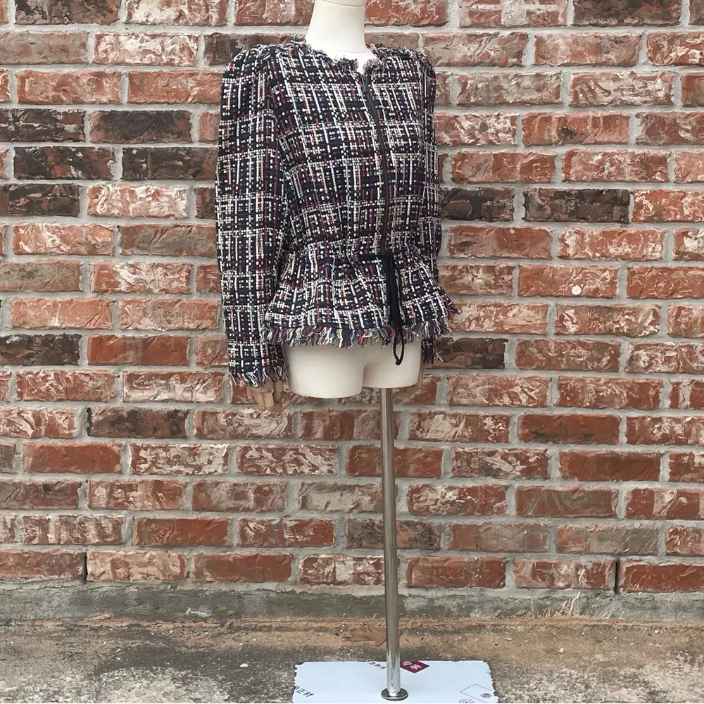 Halogen petite plaid woven blazer with an adjustable waist and fringe / LP - Image 11