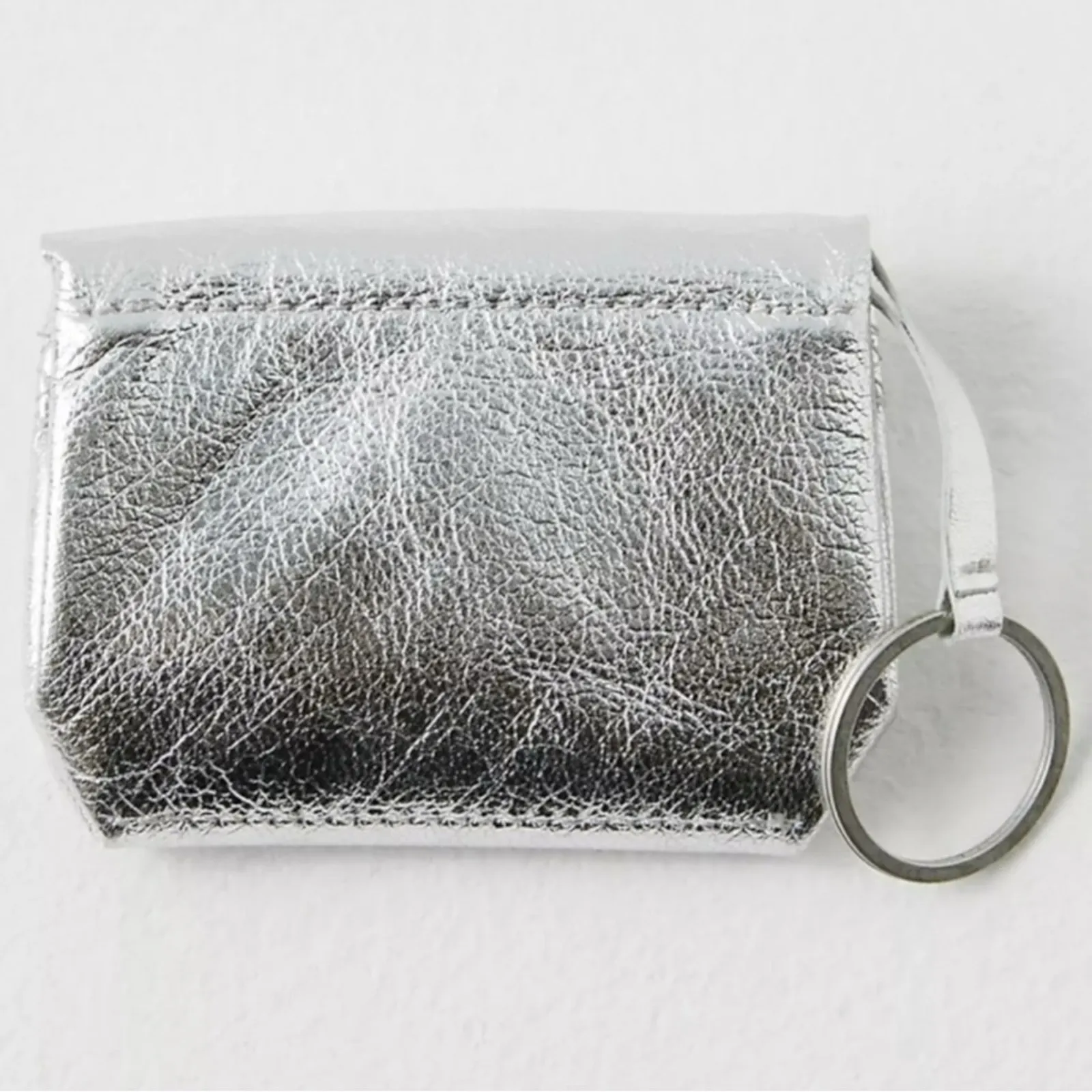 Free People Easy Eyes Wallet Purse Charm in Glistening Salt Silver Leather NEW - Image 9