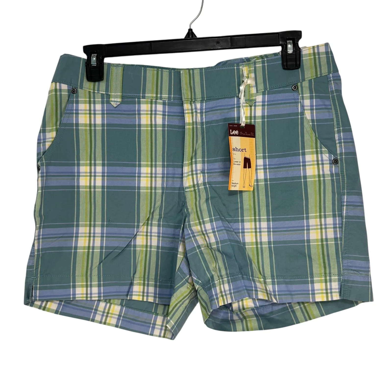 Lee One True Fit Women Plaid Shorts Lower Waist Medium Blue Ombre Size 14 - Image 7