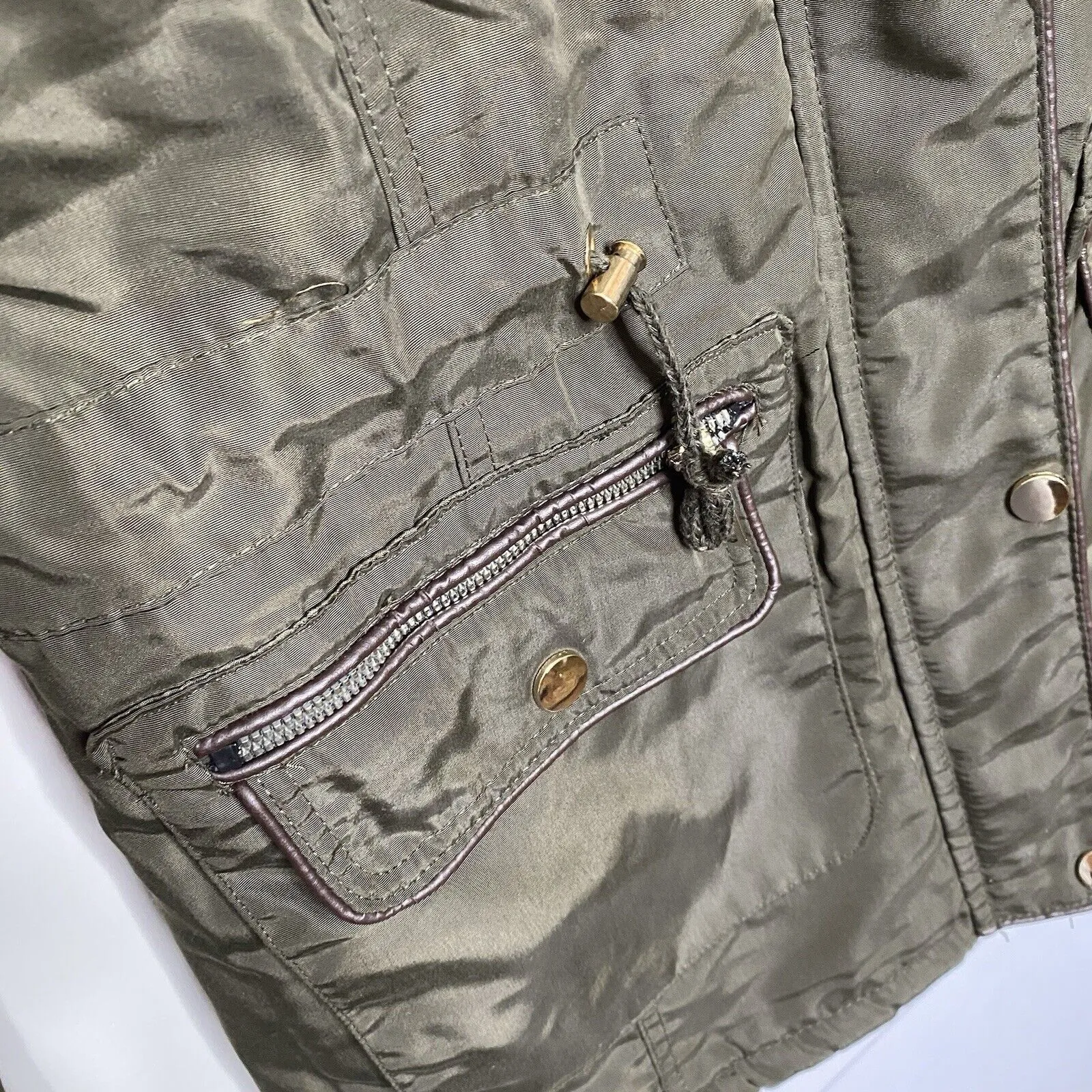 Greenlander Jacket Quilted Full Zip Snap Up Drawstring Green Coat Size Large - Image 5