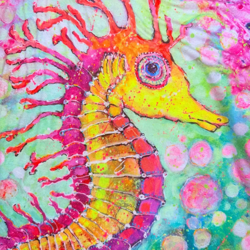 Leoma lovegrove tropical nautical sea horse crop sleeve blouse shirt medium Pink - Image 2