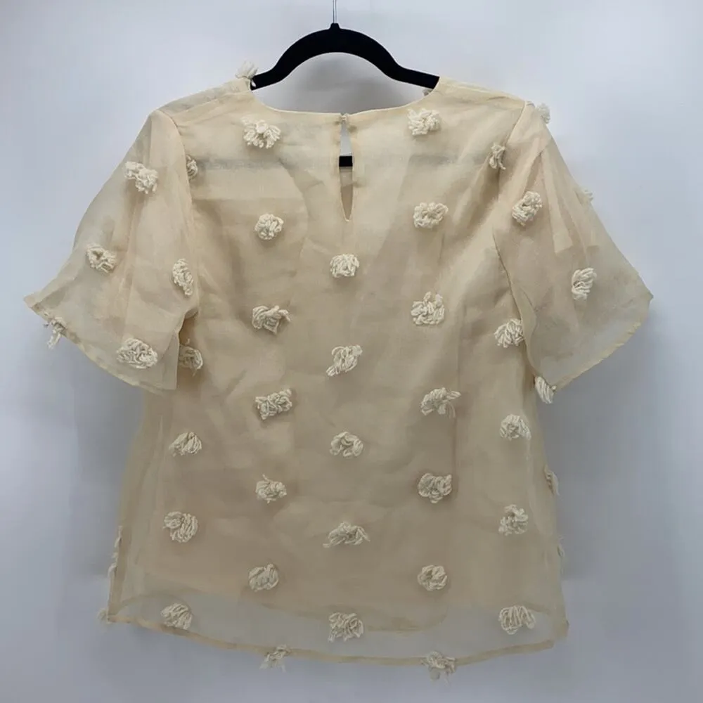 Polagram Chic lined cropped Pom Pom top cream sz S cute girly dainty - Image 4