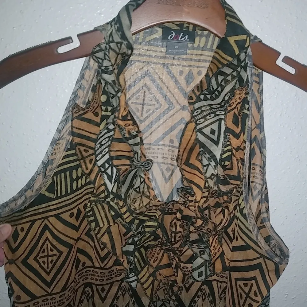 Dots XL Sleeveless Ruffle Fall Tribal Dressy Tank Top Gold - Image 2