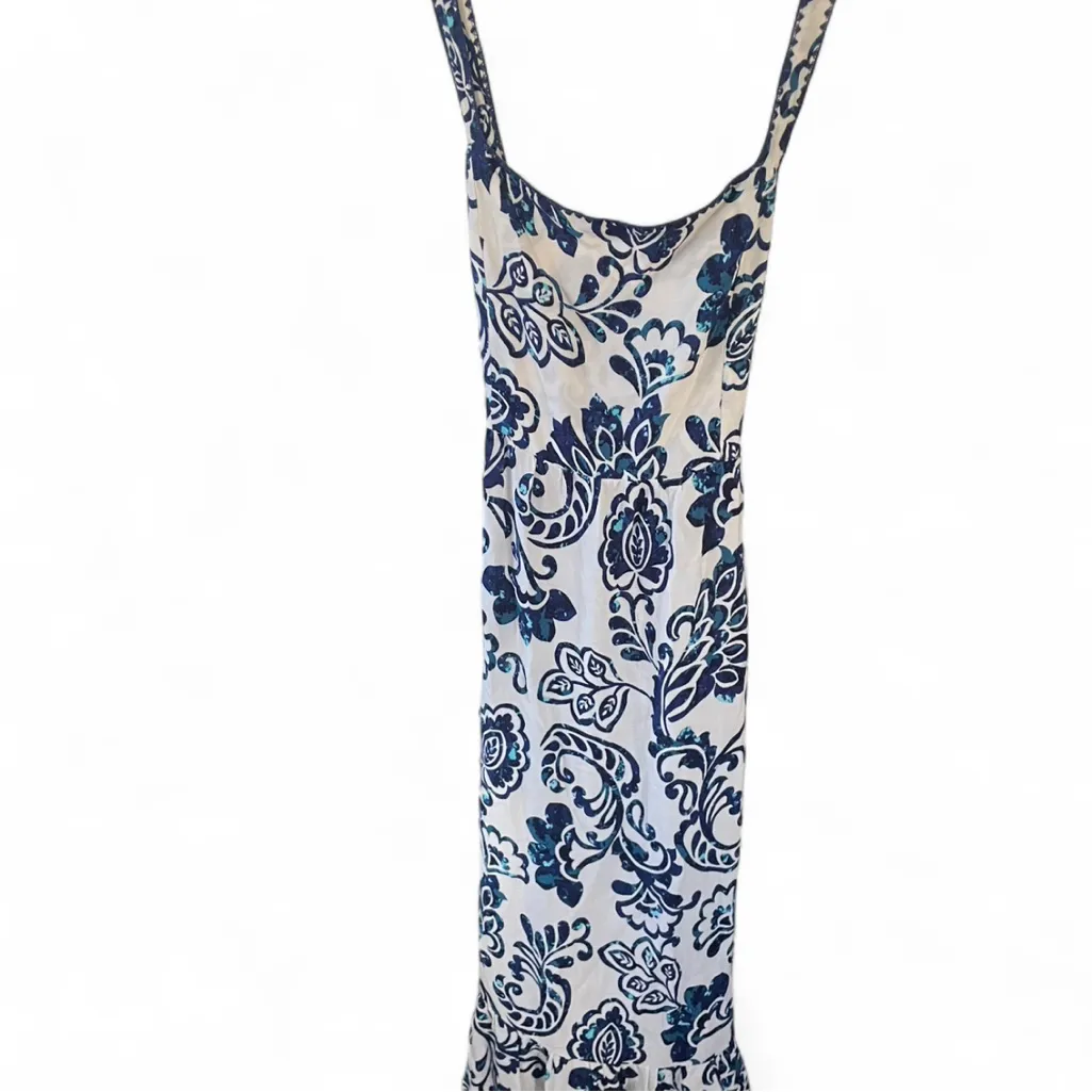 Lovestitch Bardot Midi Dress Women’s White+Blue Floral Summer Dress Size Large - Image 5