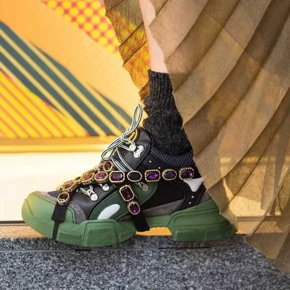 GUCCI Flashtrek SEGA Removable Crystal Embellished Belt Sneaker Shoes Green 35 - Image 2