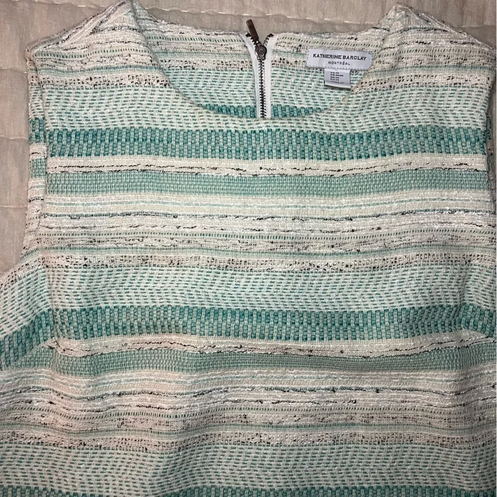 Katharine Barclay Green & White Tweed Cropped Sleeveless Blouse Size Medium - Image 10