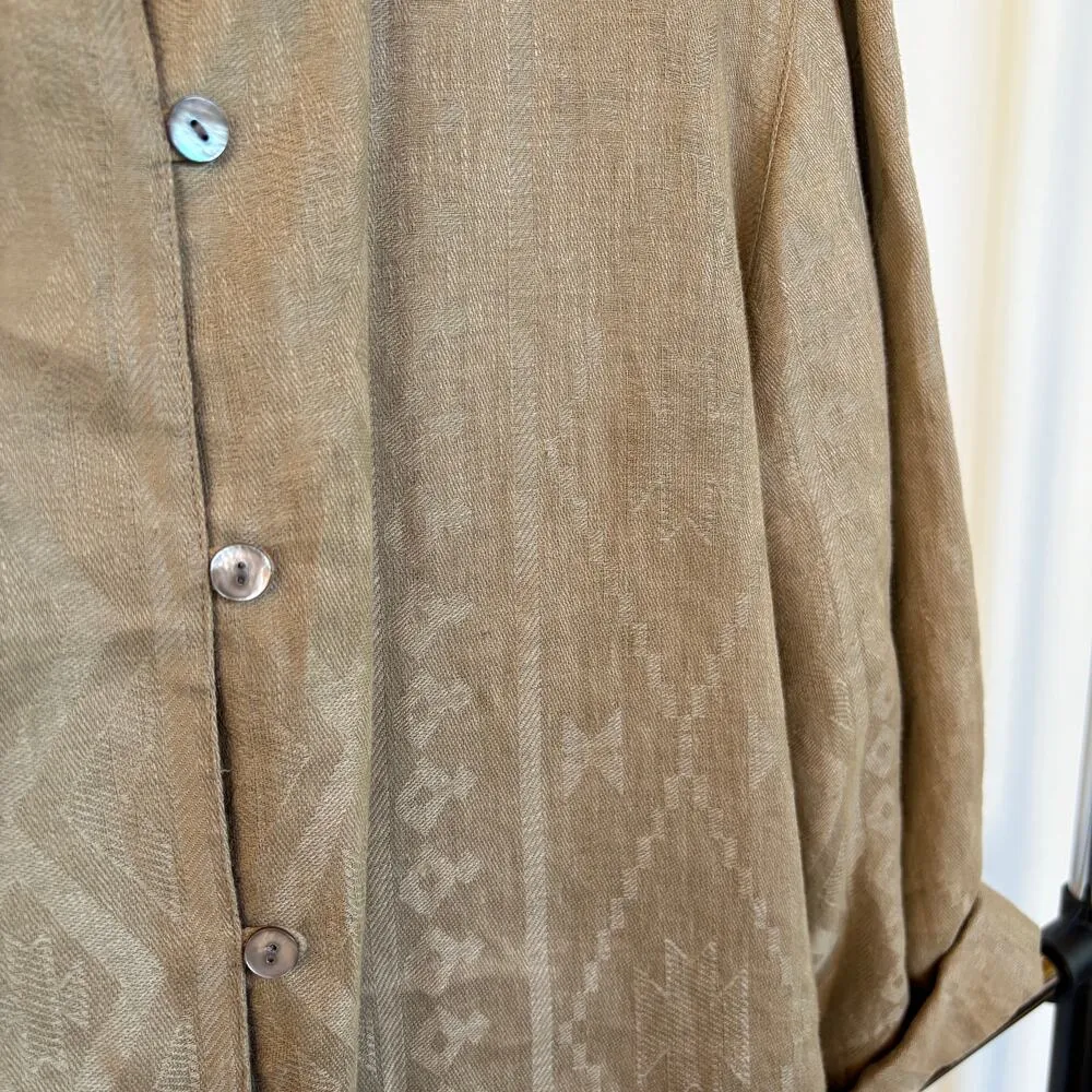 Vtg 90s Linen Southwestern Tunic Top Tan Western Summer Lagen Look Size 6 - Image 6