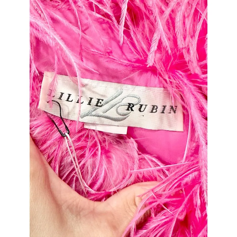 Lillie Rubin Strapless Feather Sequinned Maxi Dress Barbie Pink Women's Size 8 - Image 5