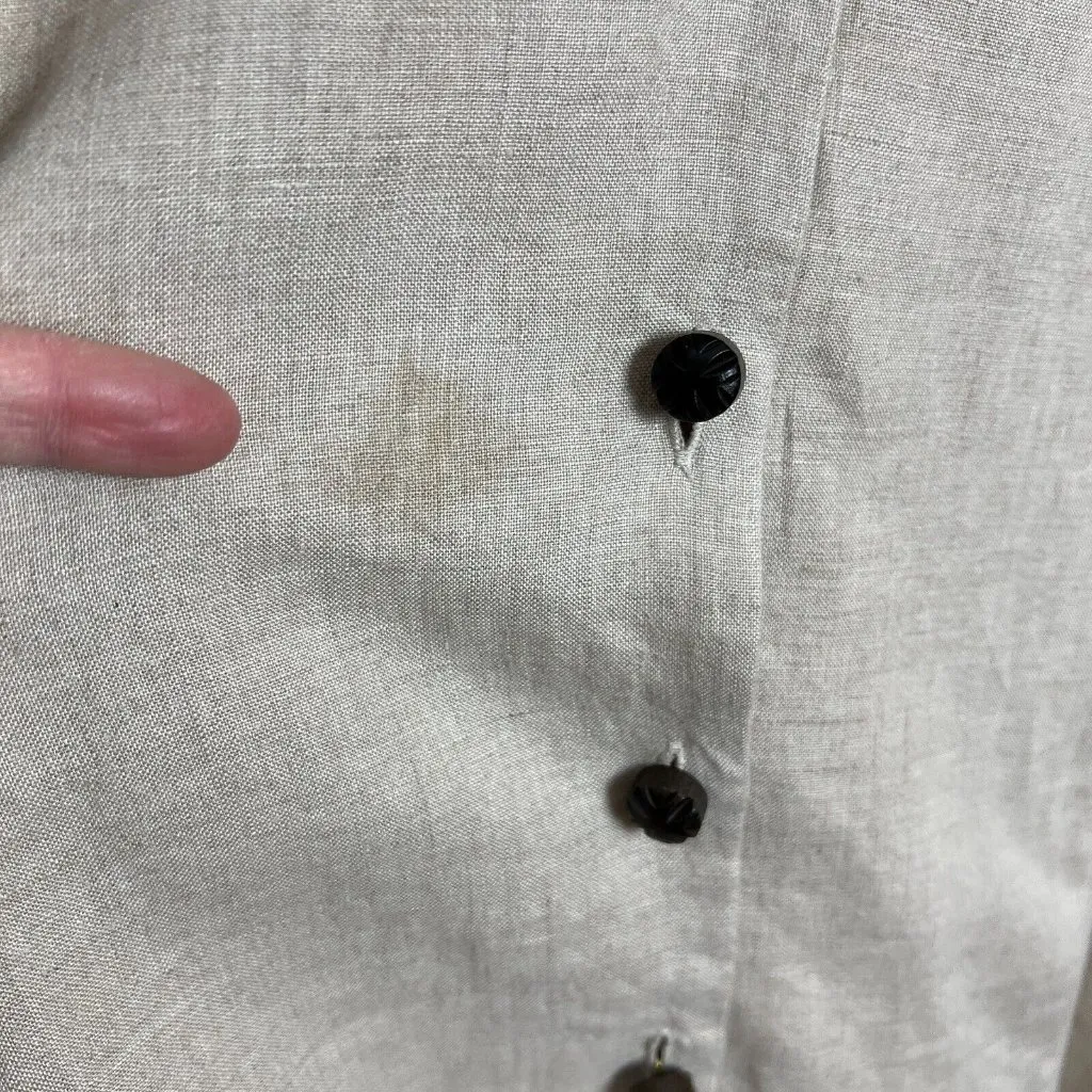 Charter Club Shirt Dress 12 Beige 100% Linen Midi Button Up‎ Belted Short Sleeve - Image 8