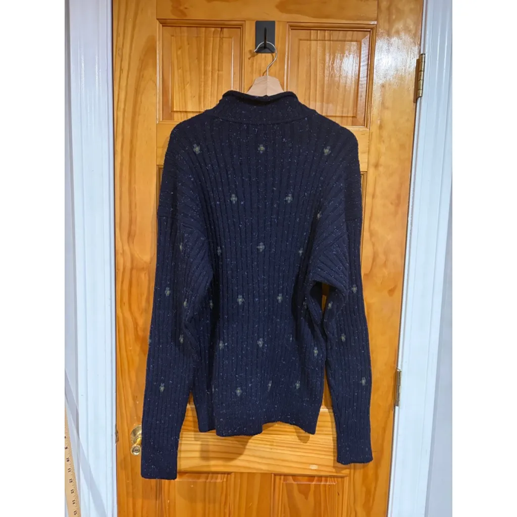 Vintage Giorgio Armani Navy Wool Silk Rolled Neck Sweater XL Embroidered Florals - Image 5