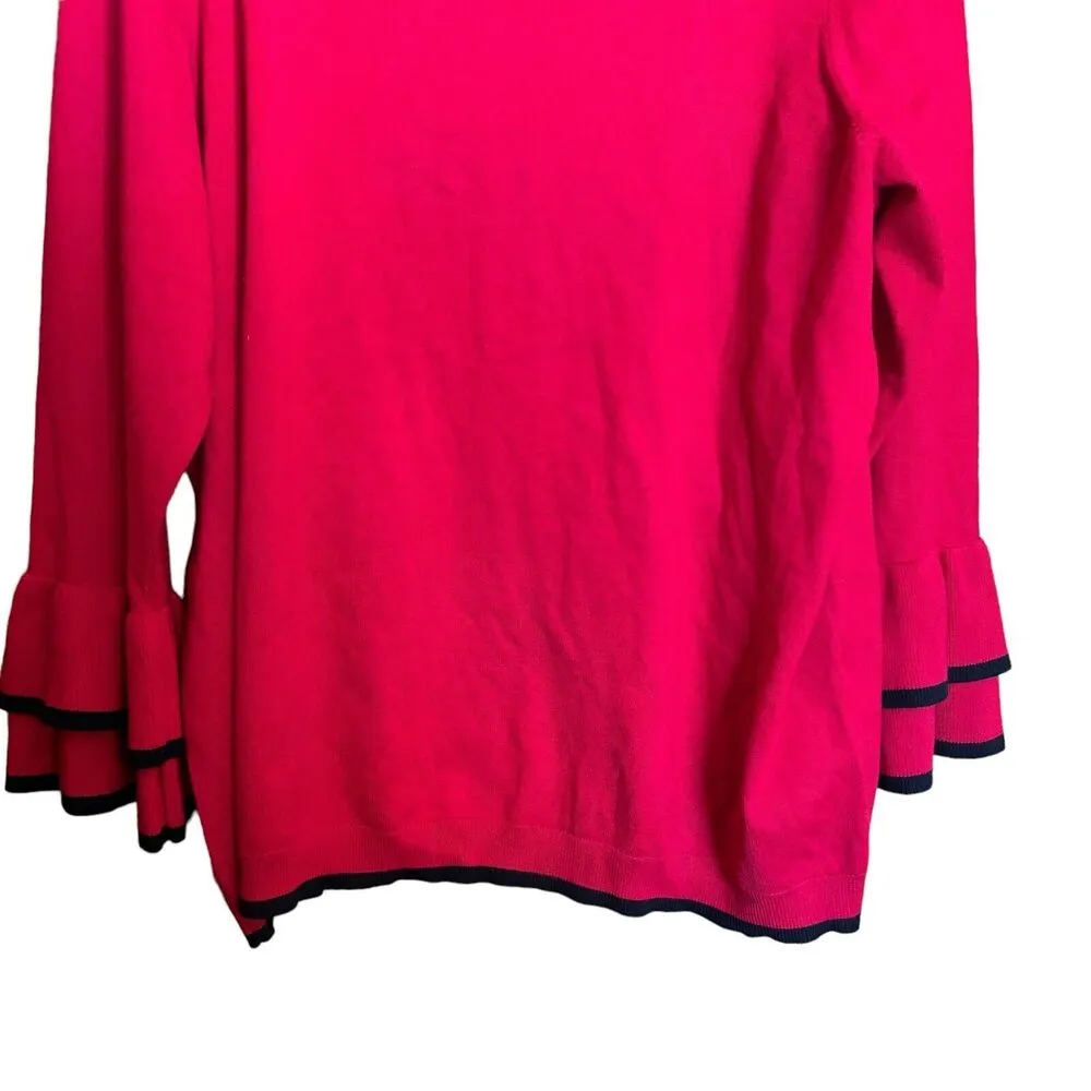 Calvin Klein Sweater Top Womens 2X Red Black Trim Tiered Bell Sleeves Blouse - Image 5