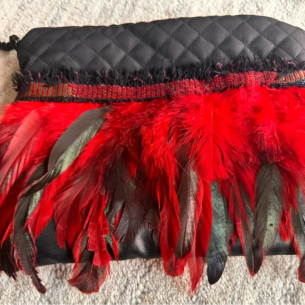Red & Black Feather Handbag - Image 7