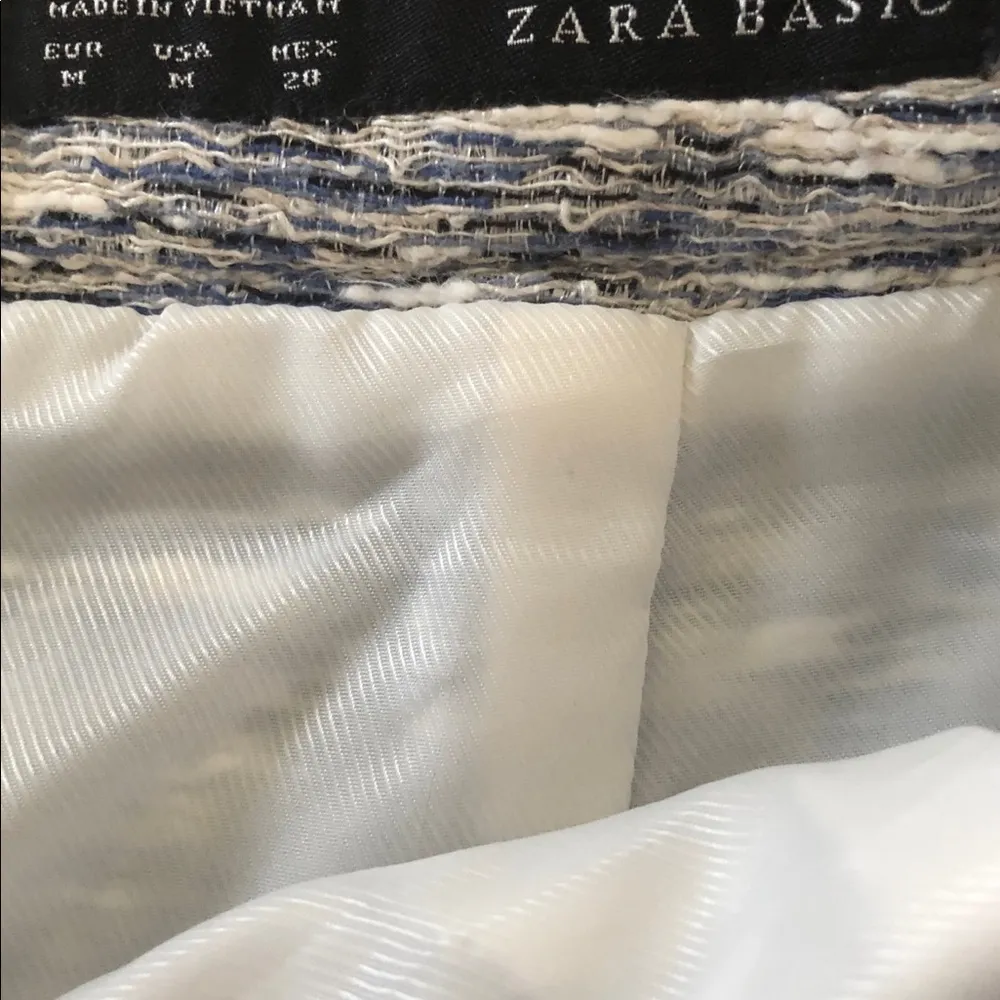 Zara Basic Blue White Linen Blend Tweed Pleated Skirt Size M Flare Pockets - Image 4