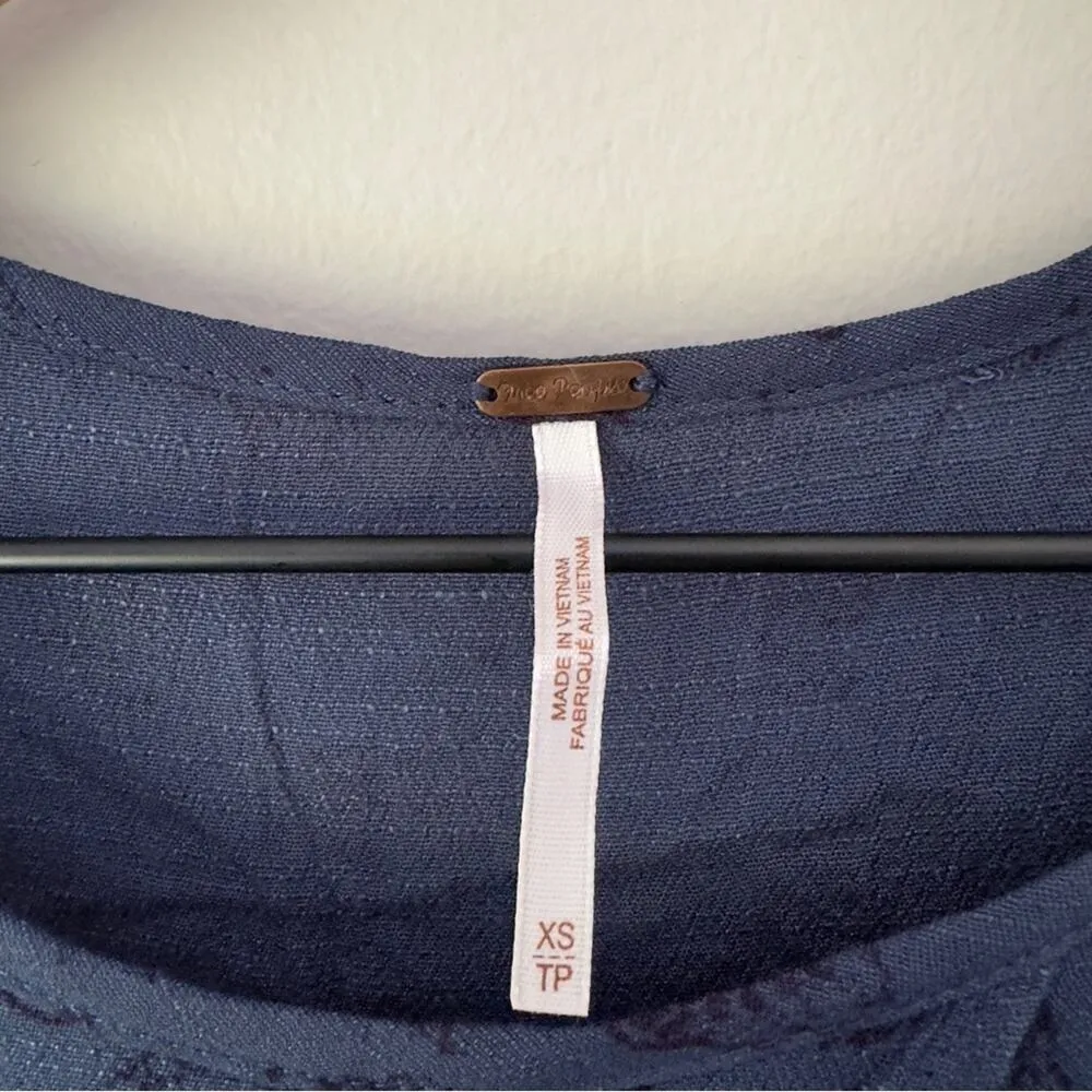 Free People Indigo Combo Tank Top Floral Print Cutout Sleeveless Crinkle Cut Out - Image 8