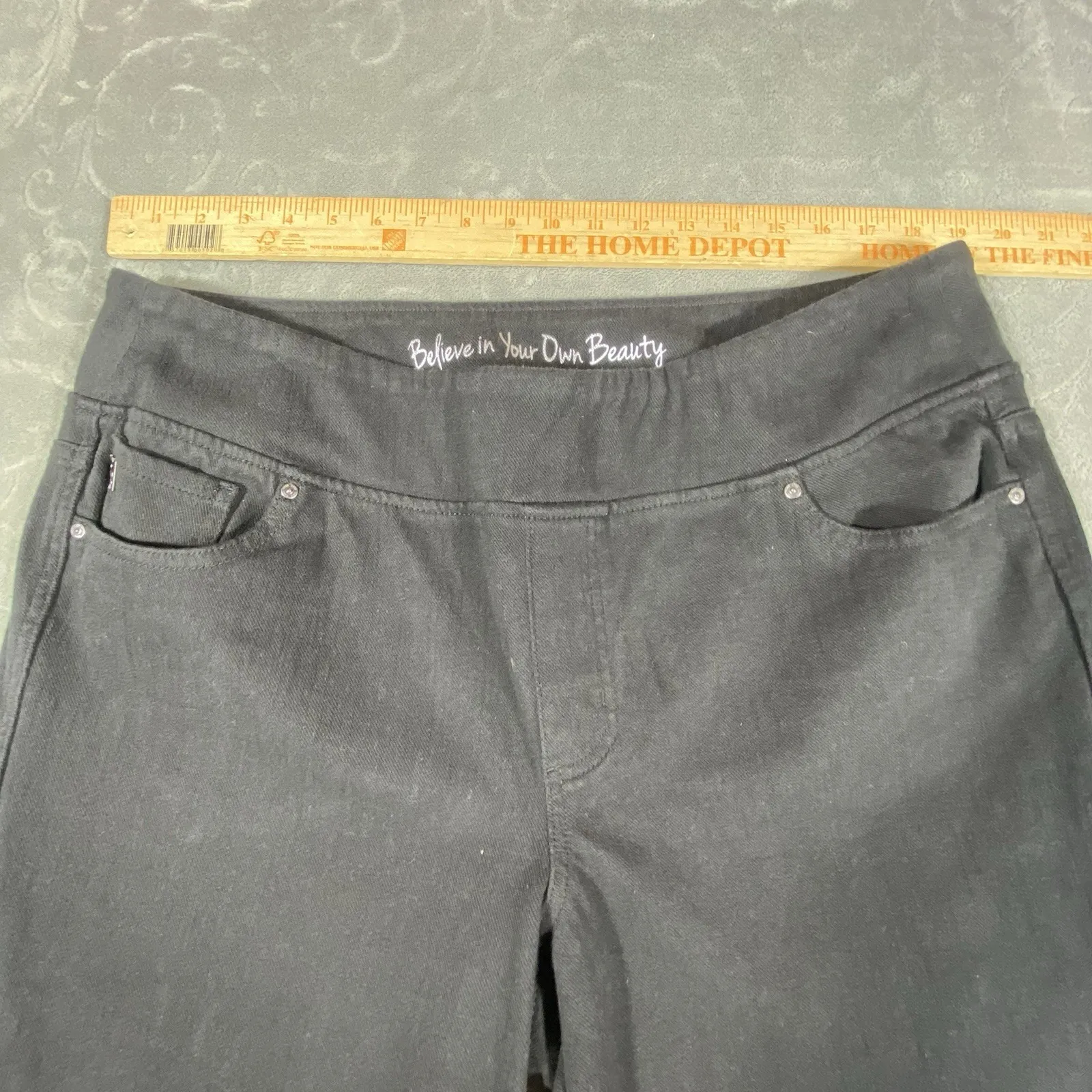 Belle Kim Gravel Black Pull On Jeans Pants Women 20 Plus Petite Stretch Slimming Size undefined - Image 7