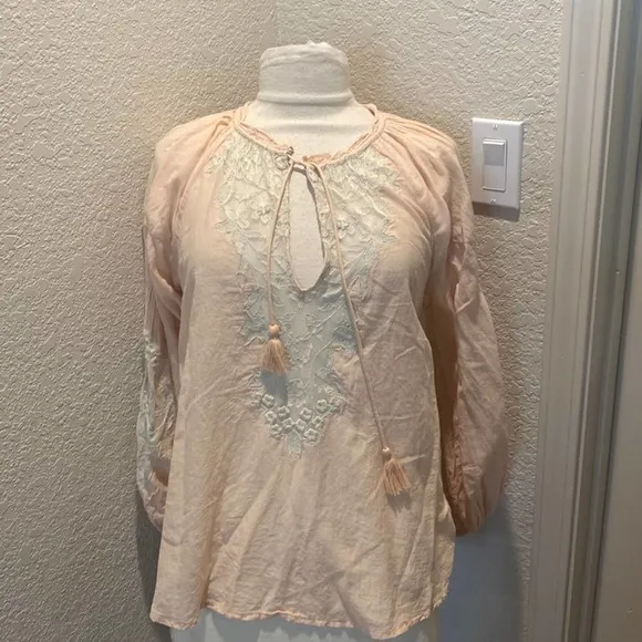 Free People Women’s Lightweight Tunic Top Split V-neck w/ Tie Front Tassel Sz XS - Image 6