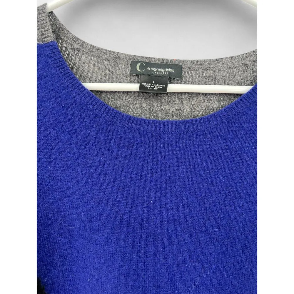 Bloomingdale's L Sweater 100% Pure Cashmere Color Block Knit Pullover Women's Black Size L - Image 2