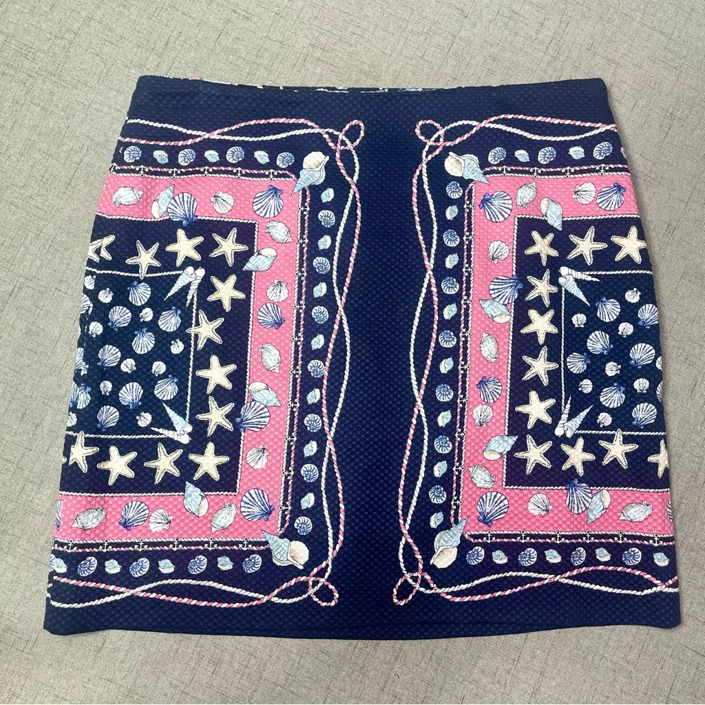 Talbots Blue & Pink Seashell & Starfish Pencil Skirt 6 Small - Image 4