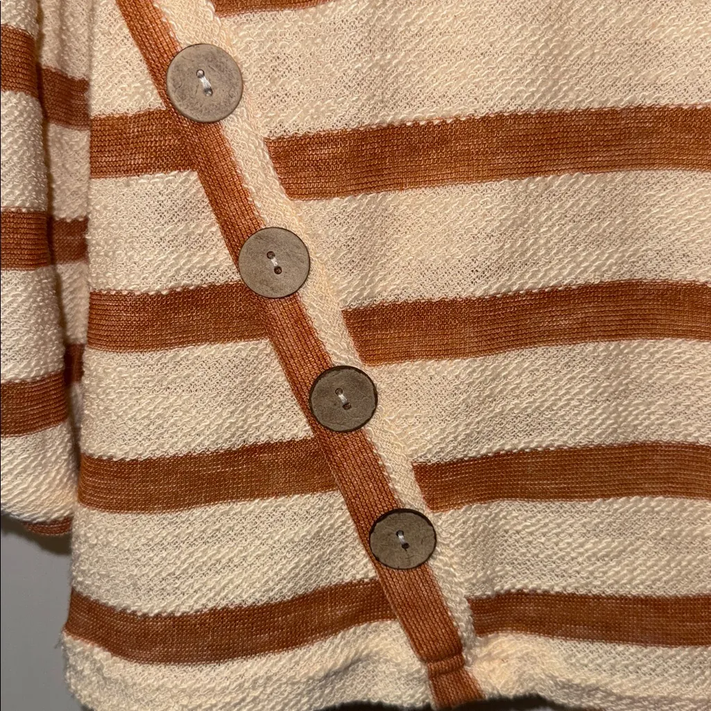 Storybuk Hooded Long Sleeve Top Striped Pullover Women’s M Medium Tan - Image 2