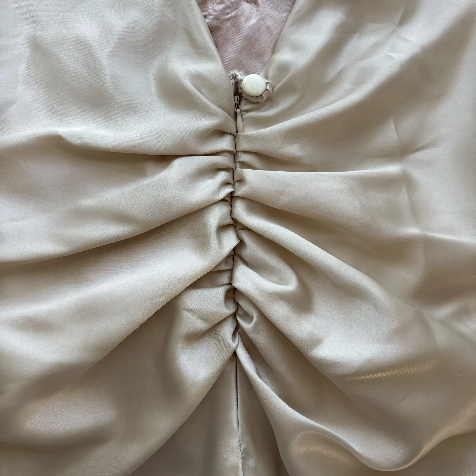 Rampage  Champagne Evening Gown Deep V Neck Ruffle Front Zip Back Size 13 - Image 15