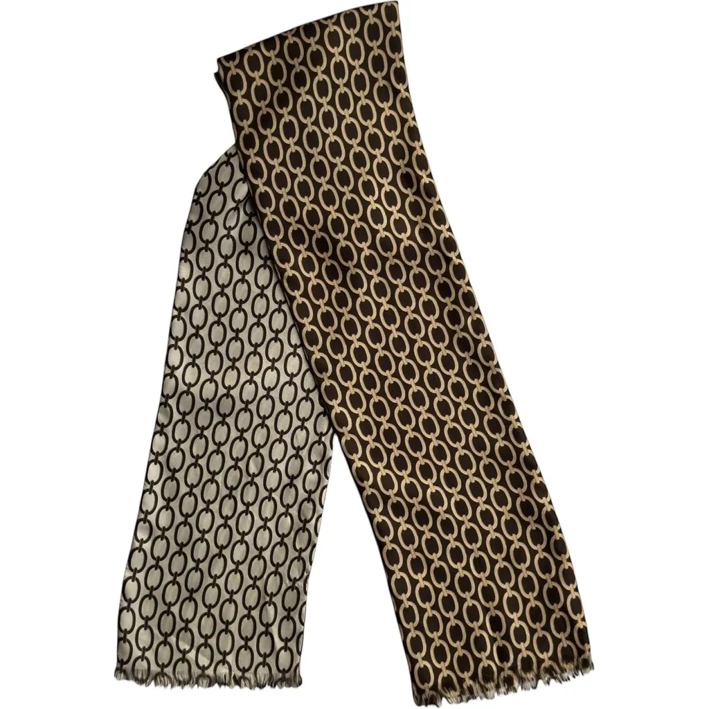 Loft Silk Patterned Scarf Wrap Shawl Double Sided Brown Beige Tan Women’s - Image 5