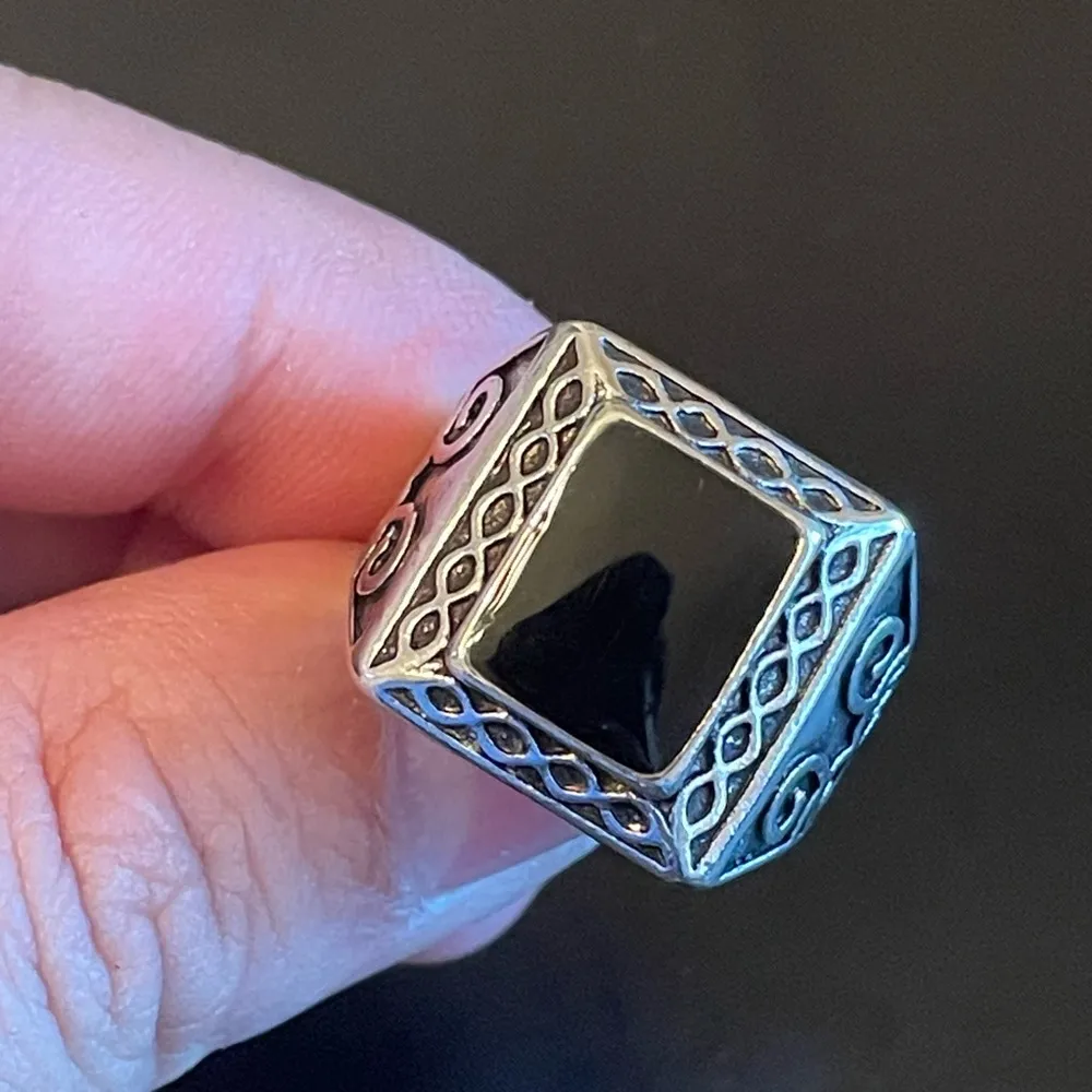 Natural obsidian stone S925 silver ring size 9 - Image 7