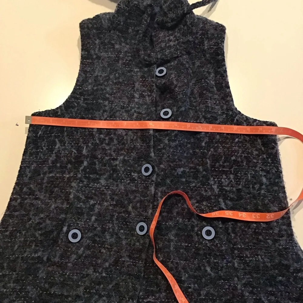 For Cynthia Wool Blend Blue Multi Color Button Front Hooded Vest Size Large - Image 2