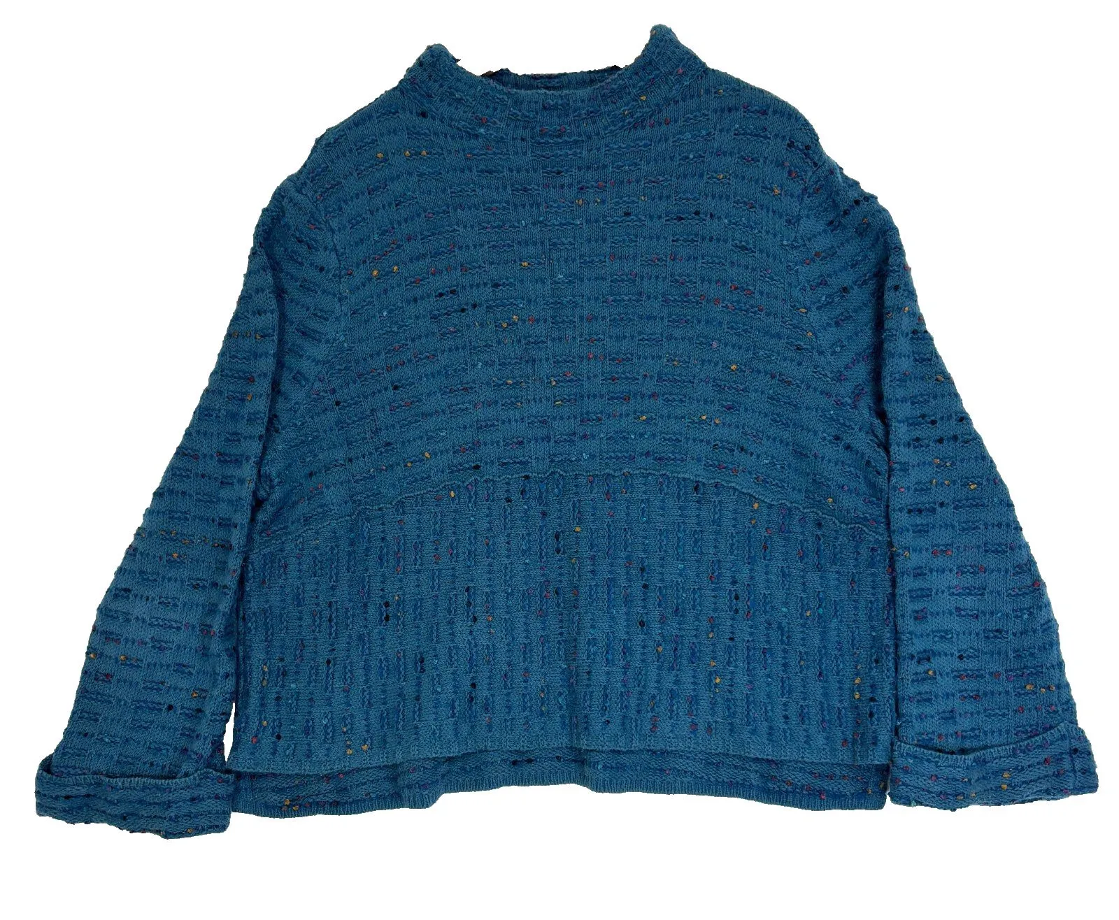 Habitat Clothes To Live In Textured Sweater Teal Multi Comfy Artsy Boho Sz L - Image 1
