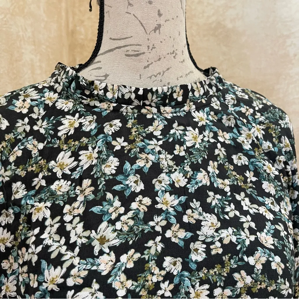 LOFT 100% Rayon Long Sleeve Top Floral High Neck Women's Blouse Village Boho L - Image 6