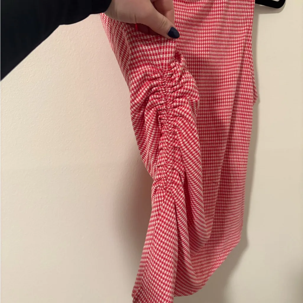 Lisa Says Gah Asymmetrical Gingham Red Tank XL - Image 3