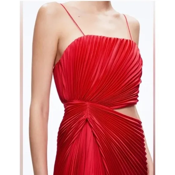 Red Pleated Cutout Midi Dress‎ Party Cocktail Occasion Size Unknown - Image 3