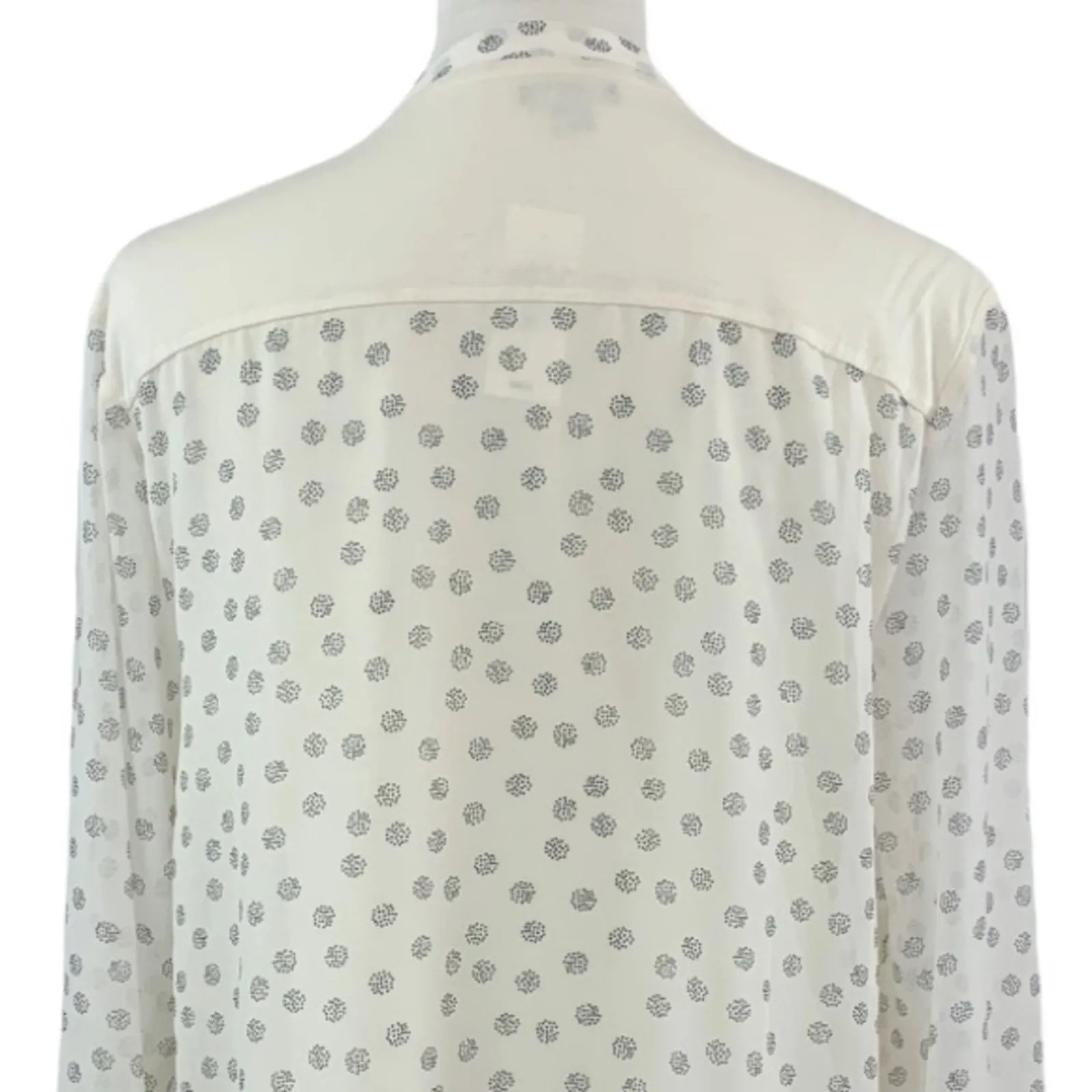 Ann Taylor Career Blouse Tie Neck Long Sleeves White Black NEW Women's Size M - Image 9