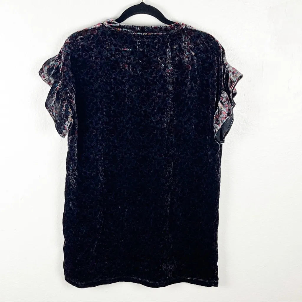 CURRENT ELLIOTT The Janie Floral Velvet Holiday Party Ruffle Sleeves Dress XS - Image 2