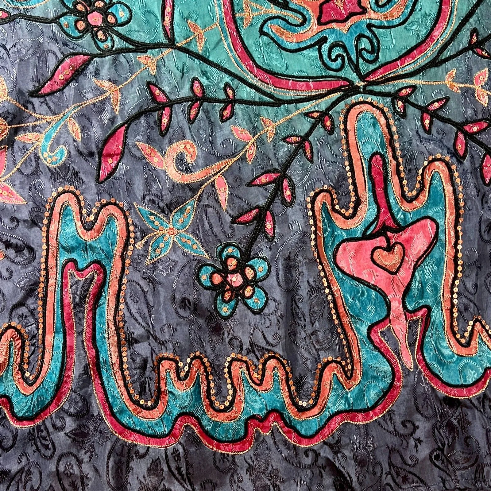 Indigo Moon Boho Teal Copper Rayon Jacquard Skirt XL embroidery Blue - Image 5