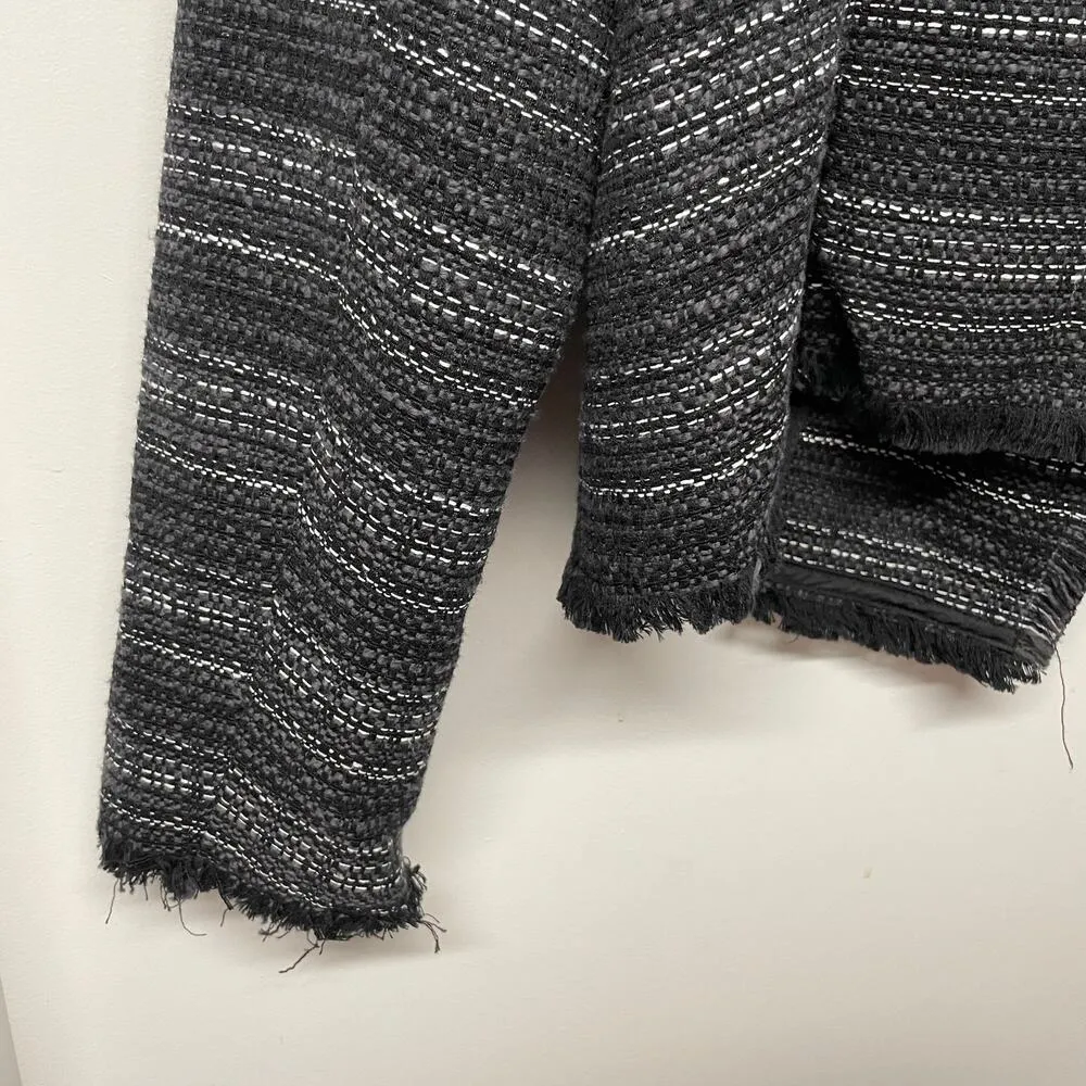 Adrienne Vittadini Black Tweed Fringe Open Front Jacket Womens Size Medium - Image 5