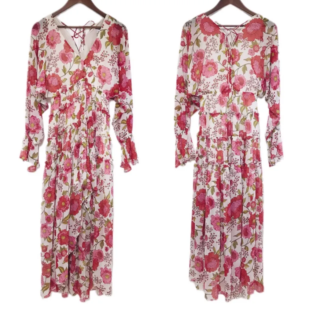 STEVE MADDEN Sol Dress Vintage Rose Pink Tiered Chiffon Boho Wedding‎ Medium New - Image 2