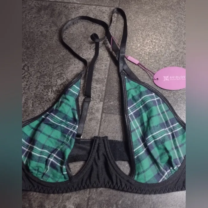 New! Sexy Green plaid Half Cup Cris Cross Bra Size XL - Image 5