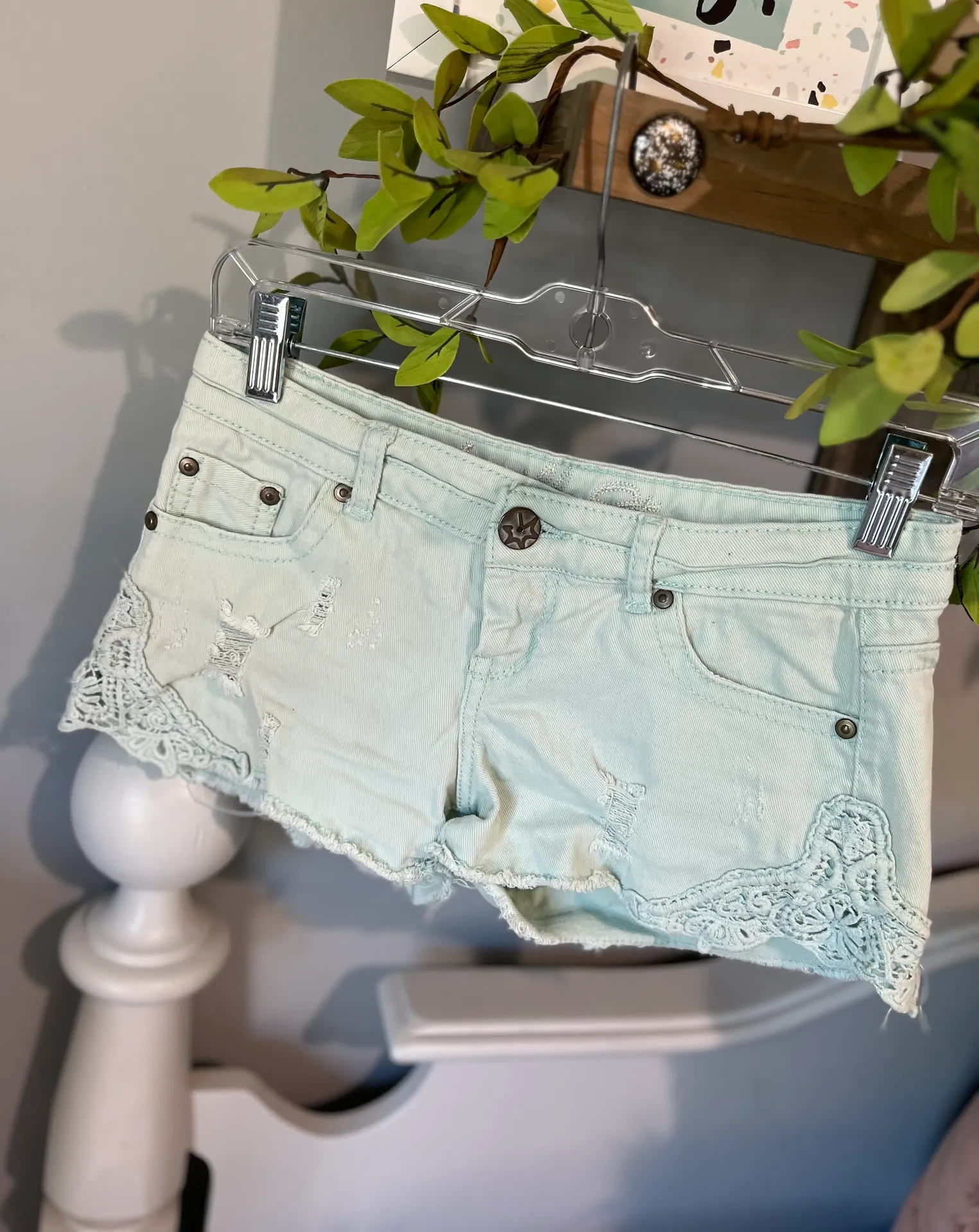 Denim Shorts Crochet Lace Low Rise Boody Cutoffs Vanilla Star Womens 3 - Image 5