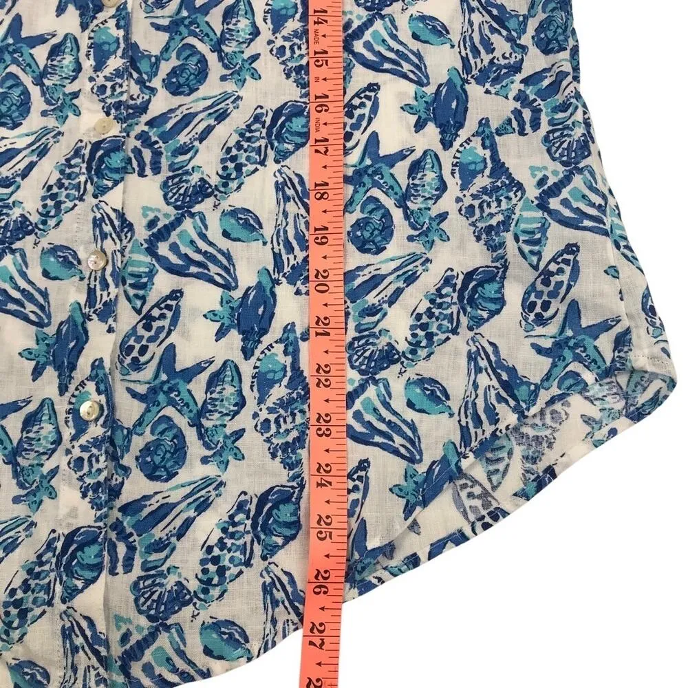 LILLY PULITZER Sea View Linen White Shell Shirt Women M Classic Versatile Resort - Image 13