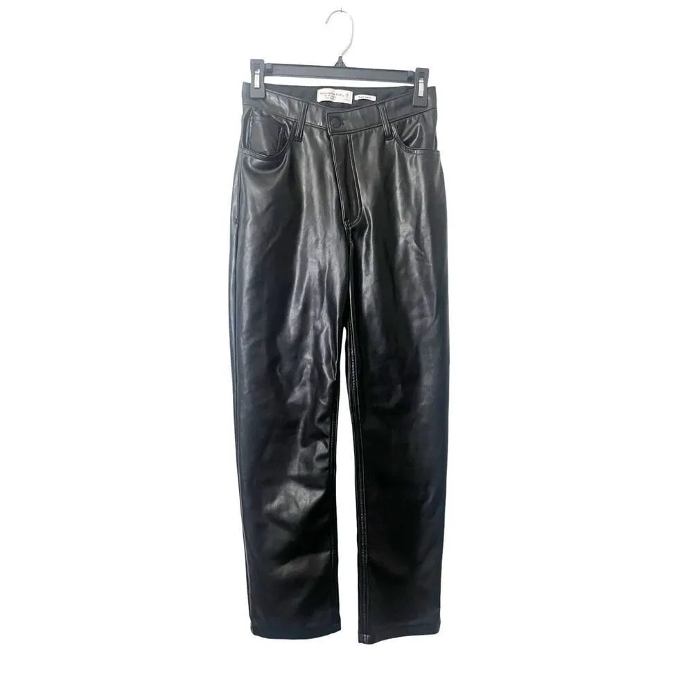 Abercrombie & Fitch Black Vegan Leather 90s Straight Ultra High Rise Pants‎ 2/26 - Image 2