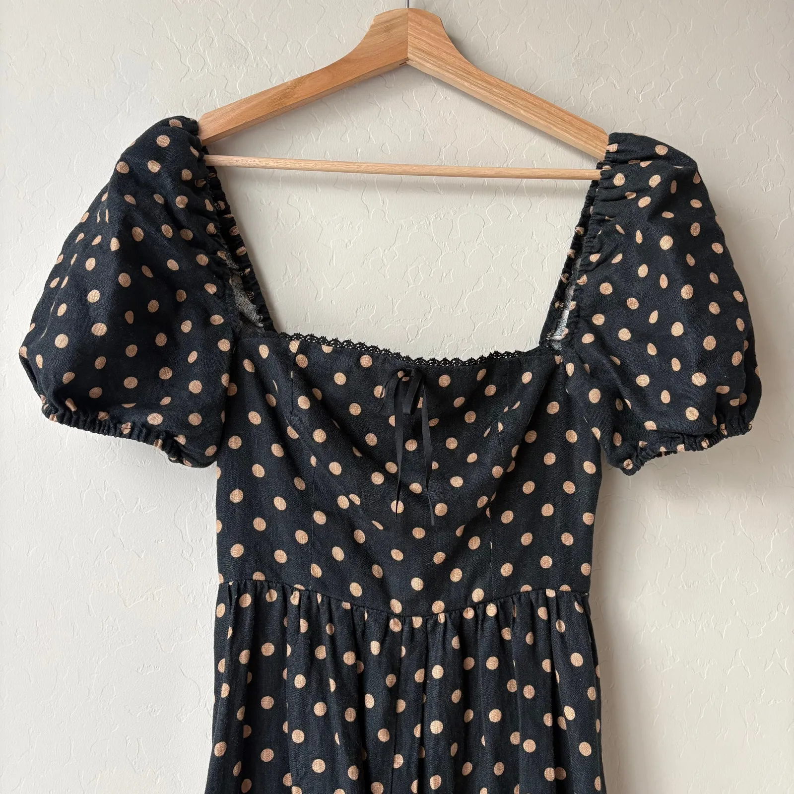 Reformation Dress Marella Polka Dot Black Ritz Puff Sleeve Linen Midi Dress 4 - Image 4