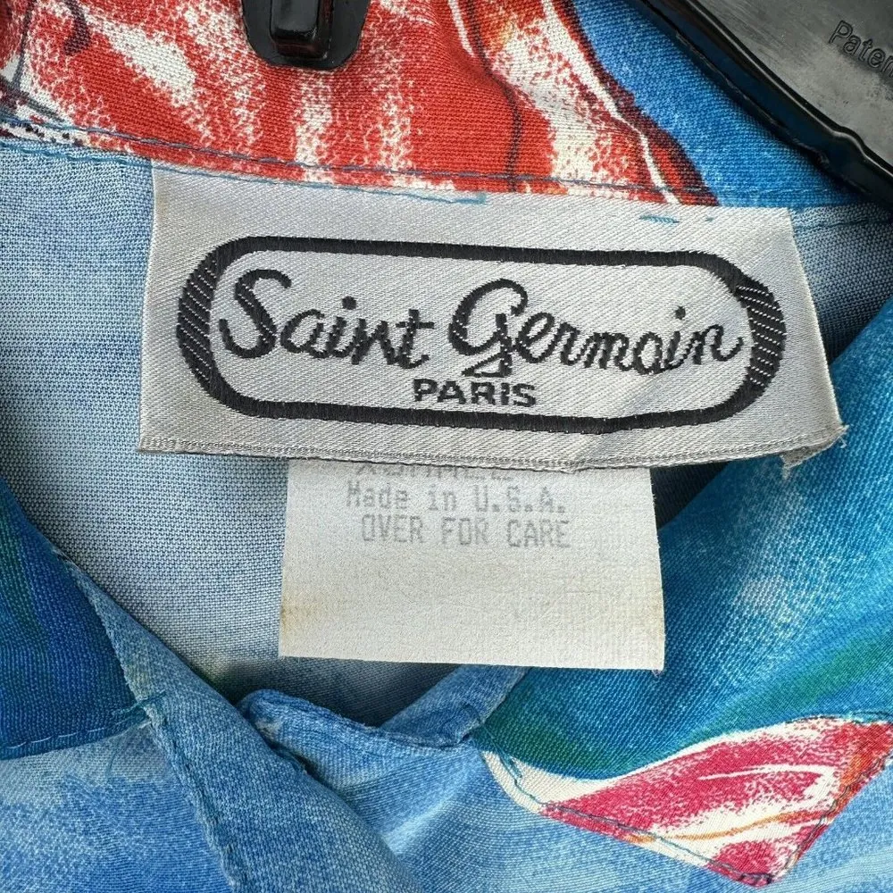 Vintage St. Germain Paris Blue 2pc Blouse & Skirt Set Size XS Travel Cruise Boat - Image 4
