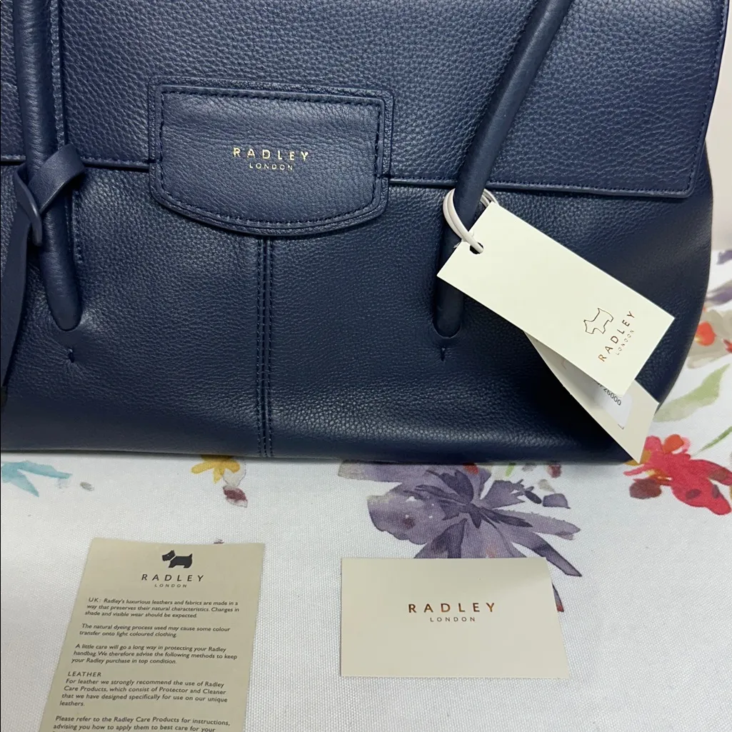 RADLEY LONDON In Bloom Midnight Blue Italian Leather Tote with Dustbag - Image 2
