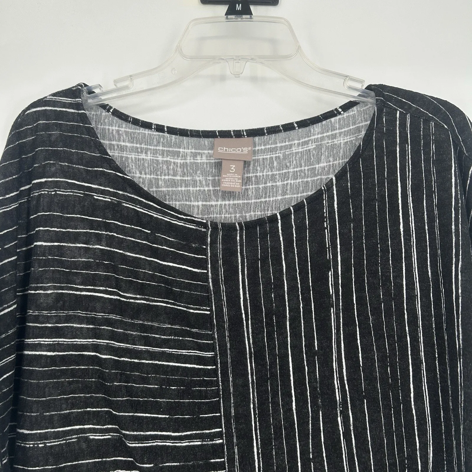Chicos 3 Size XL Knit Top Black White Stripe Slouchy Drop Shoulder Art Casual - Image 2