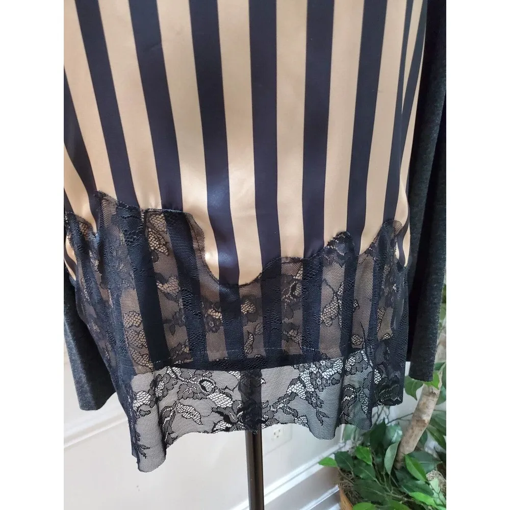 Zara Women's Beige & Black Striped Polyamide Round Neck Long Sleeve Shirt XL - Image 4