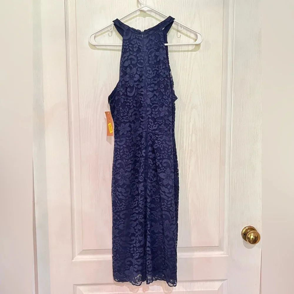 NWT Cremieux Women Dress Navy Floral Lace Midi Halter - Image 6